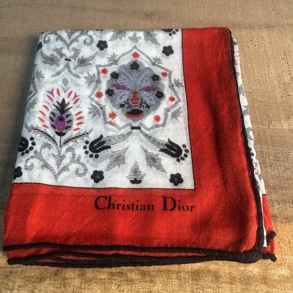Vintage Christian Dior Red Pattern Square Scarf 18”
